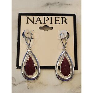Napier Silver-Tone Tear Drop Earrings With Faceted Accents